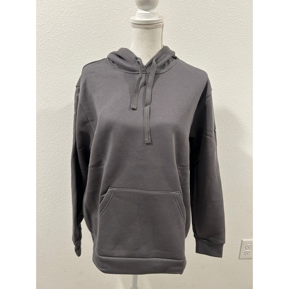 Adidas Women Grey Fleece Sweatshirt Hoodie Long Sleeve Pullover Logo Size L New